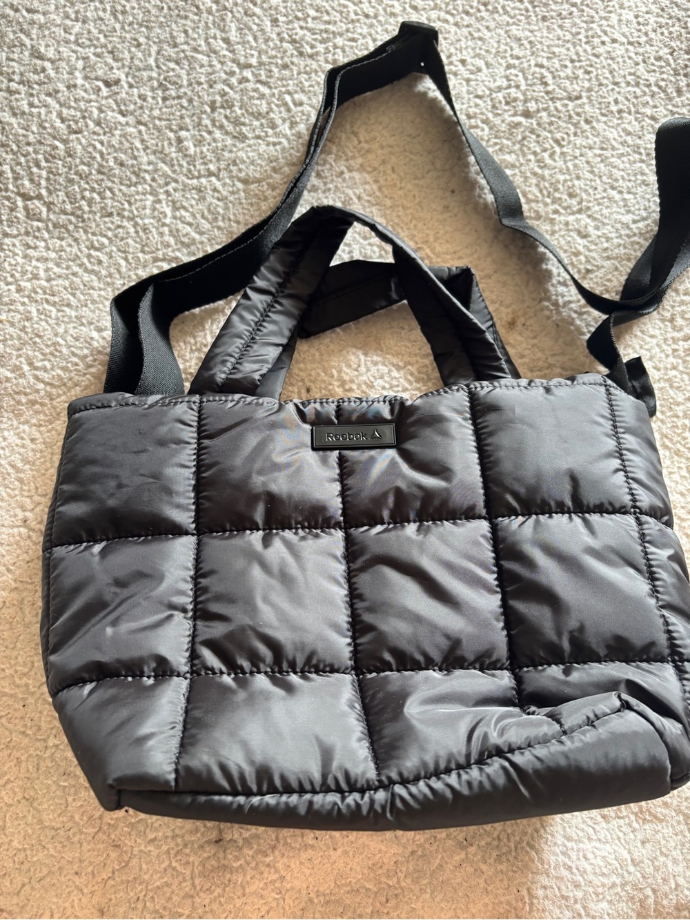 Reebok Black Quilted Puffer Tote with Dual Straps & crossbody straps